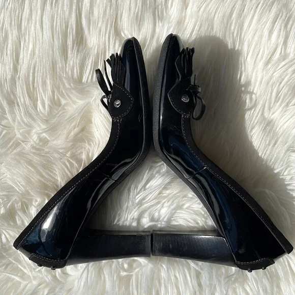 Tod’s Black Patent Leather/Suede Fringe Loafer Pumps Heels - Picture 5 of 16